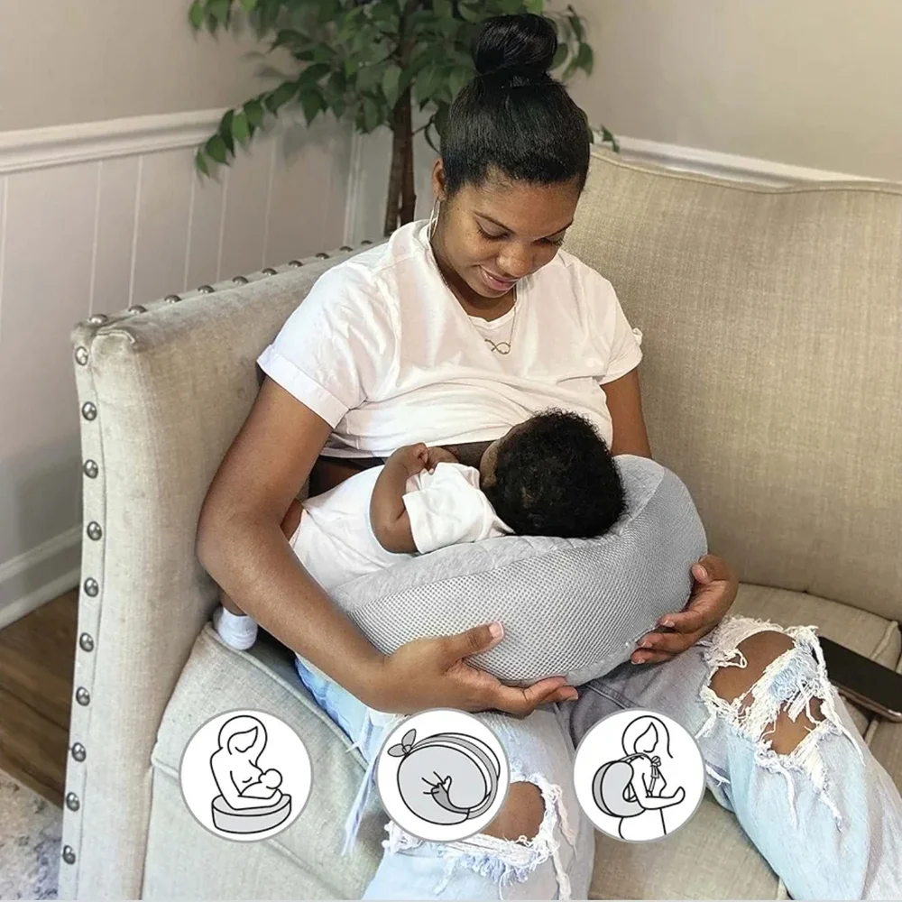 Gray Quilted Travel Nursing Pillow - Picture 3 of 4